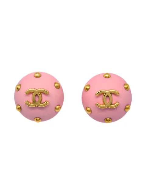 CHANEL Pre-Owned pendientes de botón con logo CC 1996