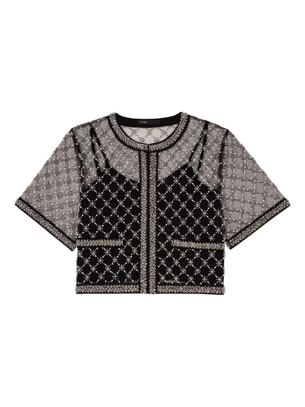 Maje Bluse mit Perlen | Schwarz | Image 1