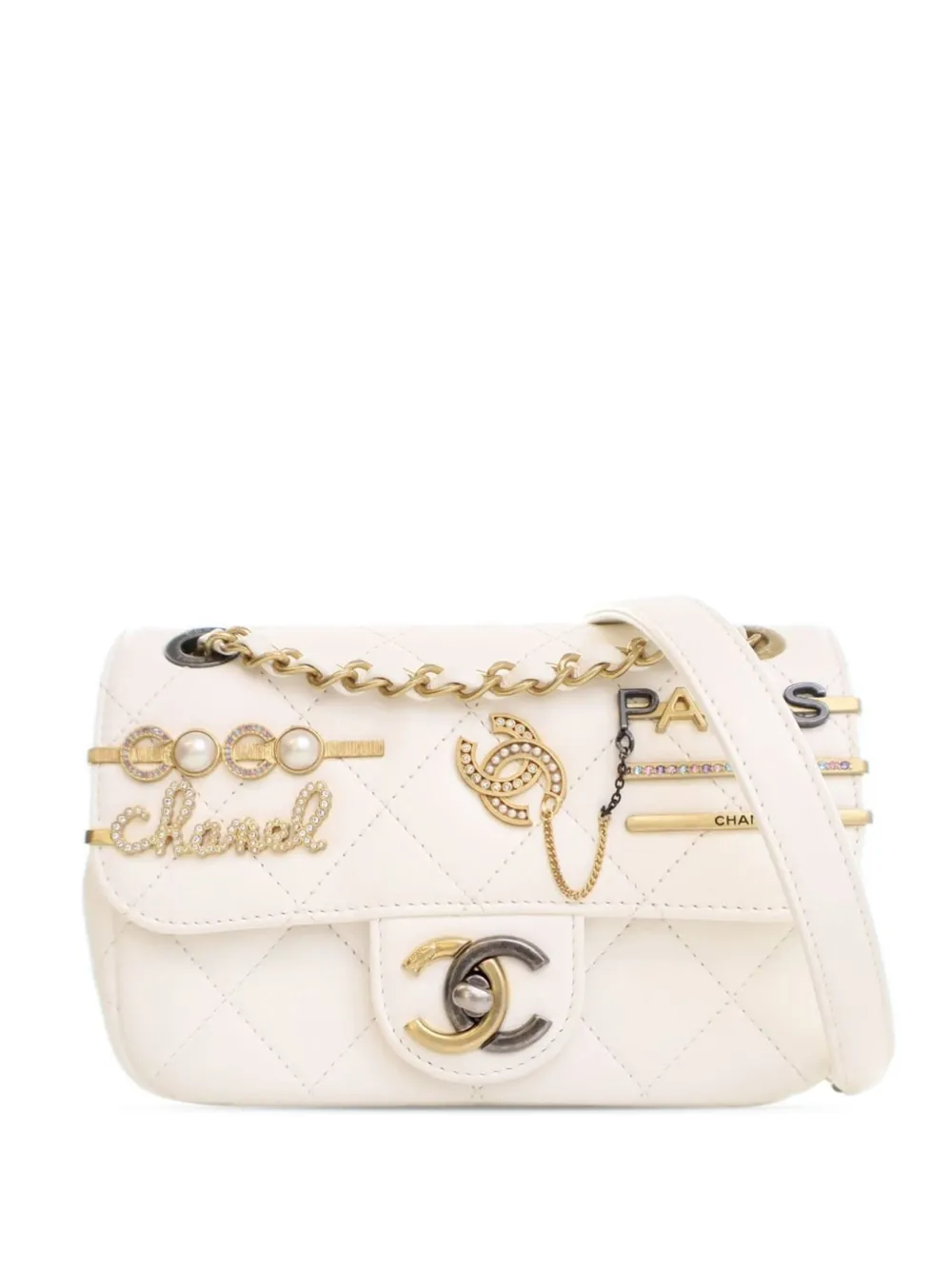 CHANEL Pre-Owned 2021-2024 mini Coco Clips Flap Umhängetasche aus gestepptem Lammleder | Weiß | Image 1