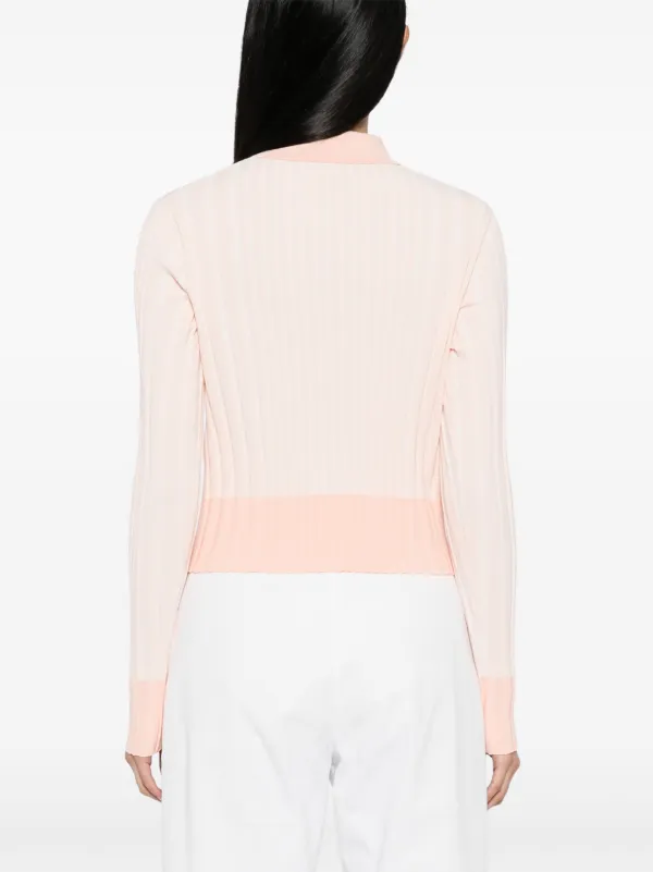 Maison Kitsuné Baby Fox Patch Pleated Ribbed Cardigan | Pink
