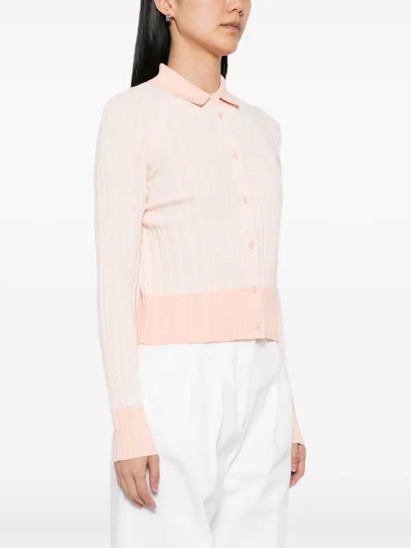 Maison Kitsuné Baby Fox Patch Pleated Ribbed Cardigan | Pink