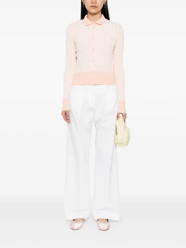 Maison Kitsuné Baby Fox Patch Pleated Ribbed Cardigan | Pink