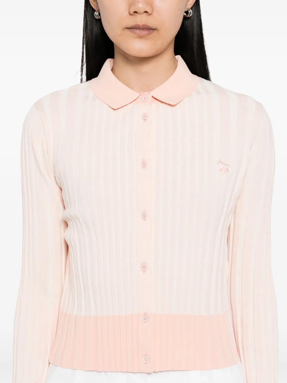 Shop Maison Kitsuné Baby Fox Patch Pleated Ribbed Cardigan In Pink