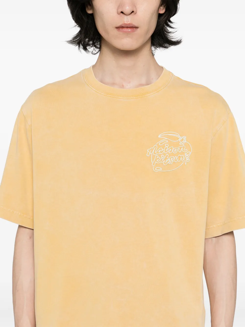 Maison Kitsuné T-shirt met borduurwerk Geel