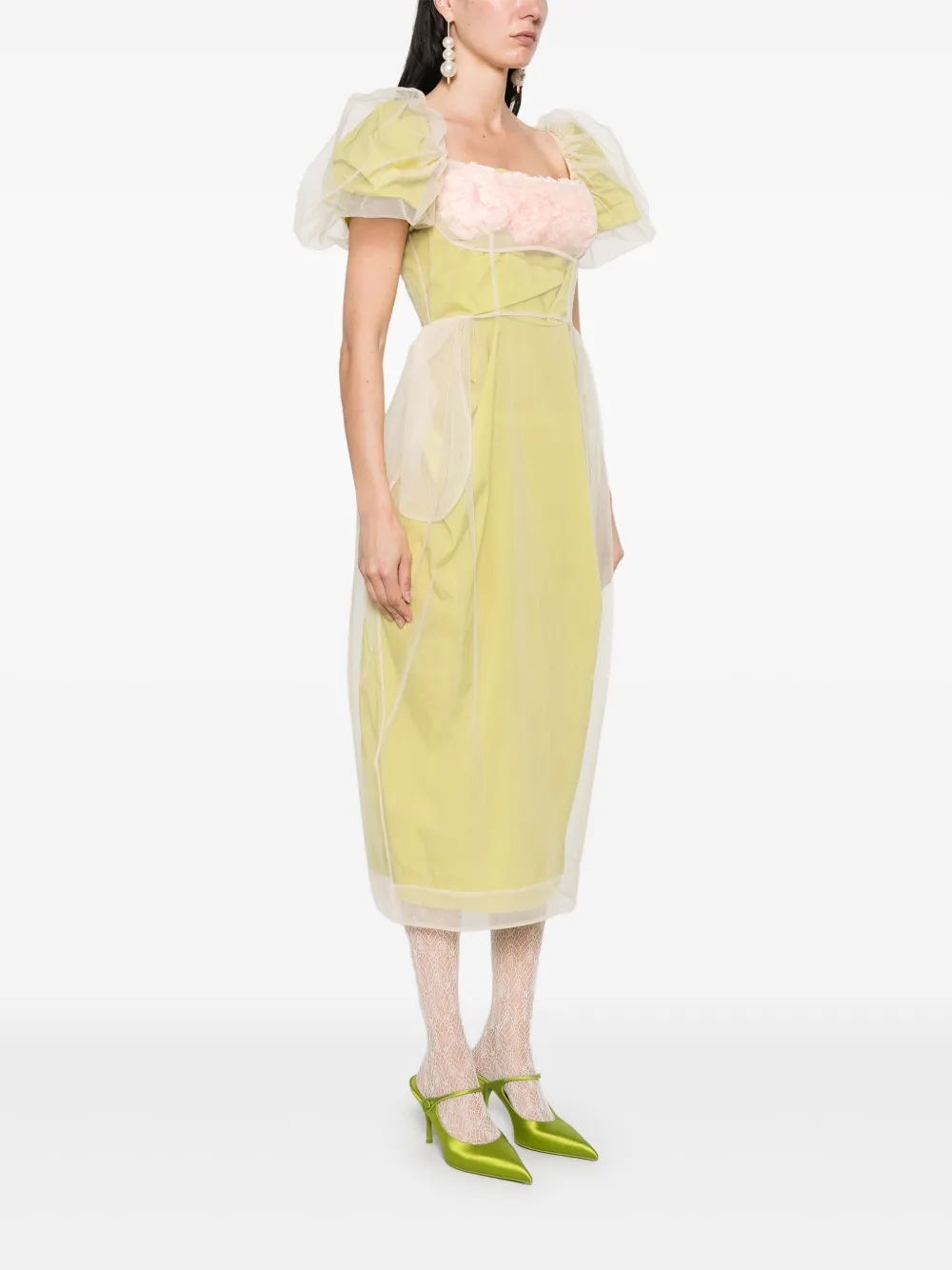 Simone Rocha Gelaagde balconette midi-jurk Groen