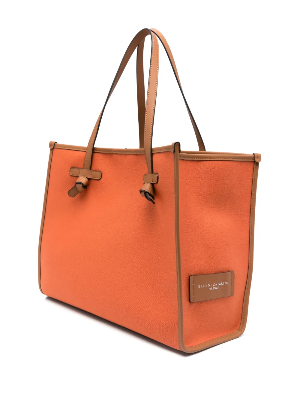 Gianni Chiarini Structured Orange Cotton Shopper Bag In 橘色