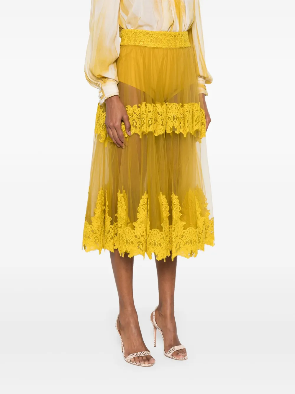 Elisabetta Franchi Tule midi-rok Geel