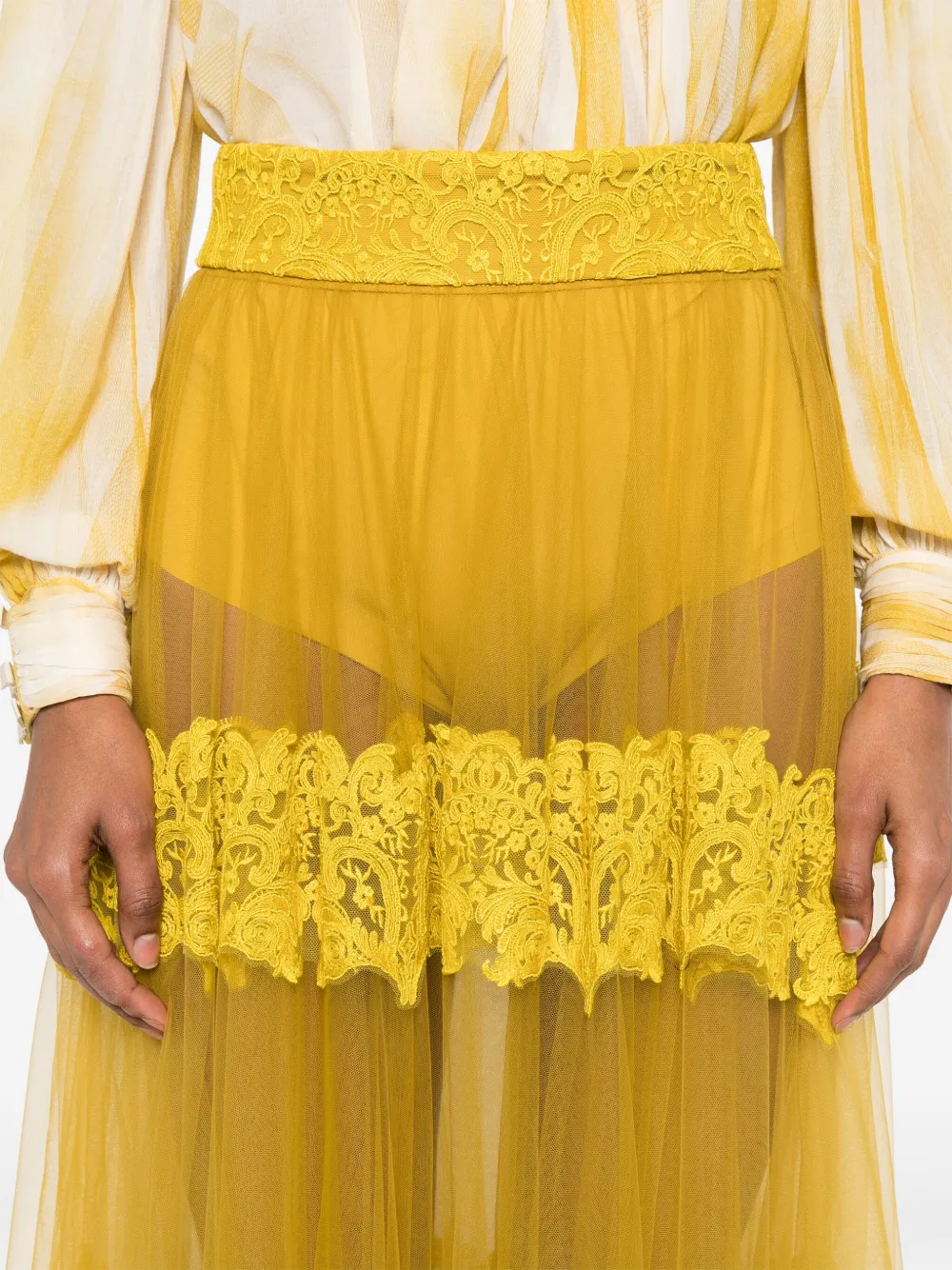 Elisabetta Franchi Tule midi-rok Geel