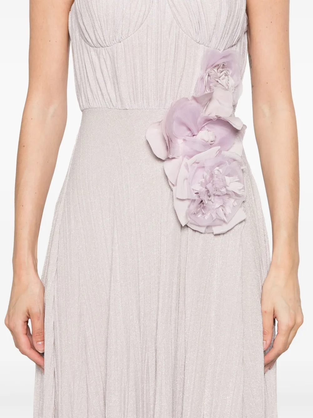 Shop Elisabetta Franchi Floral-appliqué Gown In Purple
