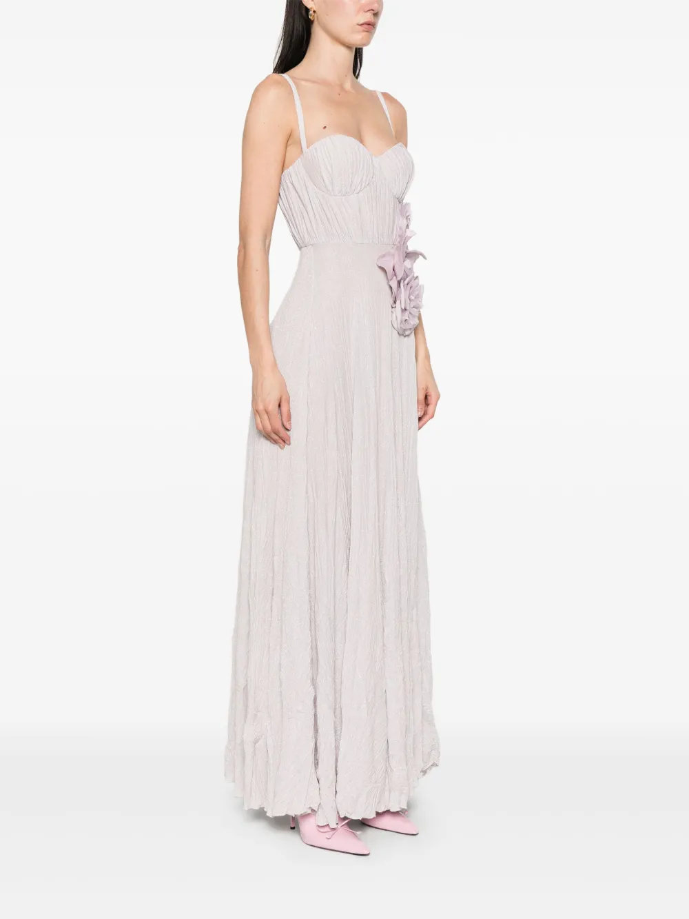 Shop Elisabetta Franchi Floral-appliqué Gown In Purple