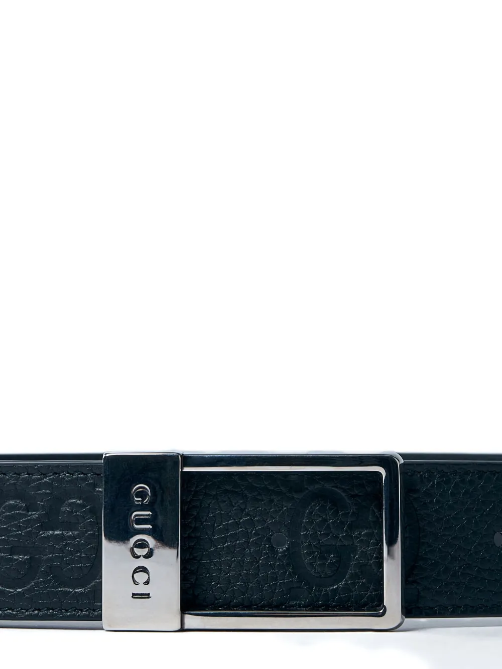 Gucci Leren riem met monogram-reliëf Zwart
