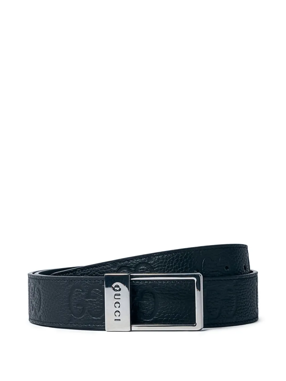 Gucci Leren riem met monogram-reliëf Zwart
