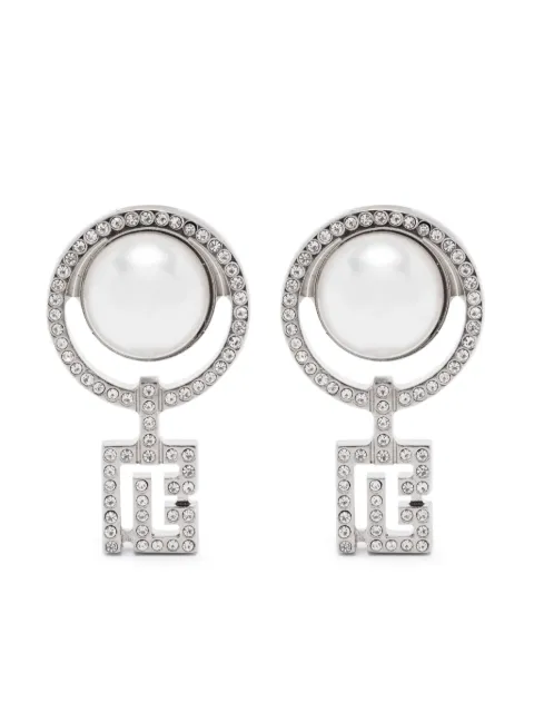 Balmain Pre-Owned Art Deco clip-on earringssilver-tone polished finish clip-on design round-cut white crystals faux-pearl embellishment These earrings come as a pair.