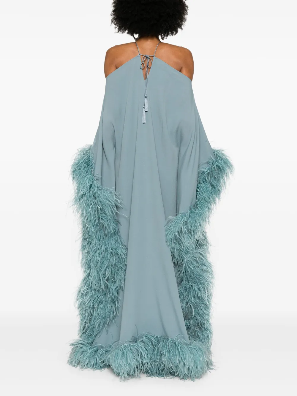 Taller Marmo Maxi-jurk met veren afwerking Blauw