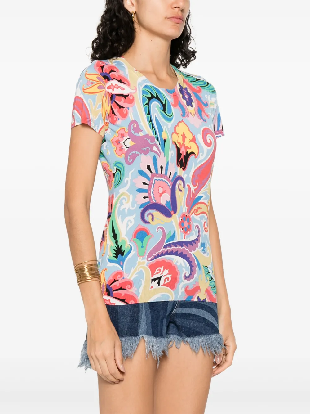 ETRO T-shirt met paisley-print Blauw