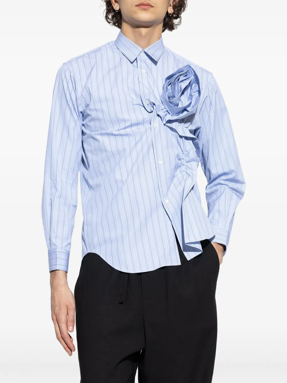 Comme Des Garçons Shirt Overhemd met gesmockt detail Blauw