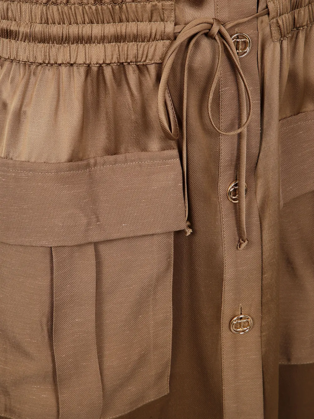 Shop Twinset Satin Button-down Shirt Dress In Gold