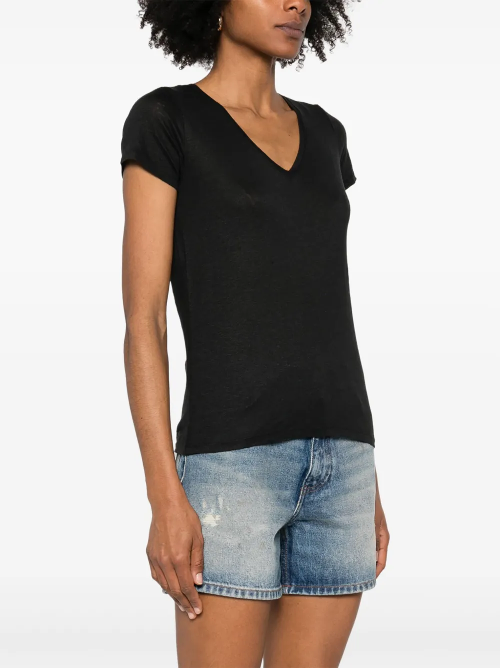 Majestic Filatures T-shirt met V-hals Zwart
