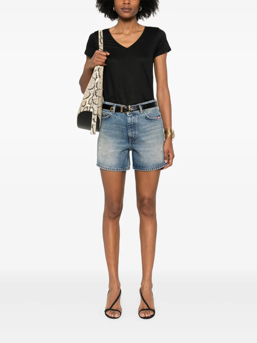 Majestic Filatures T-shirt met V-hals Zwart