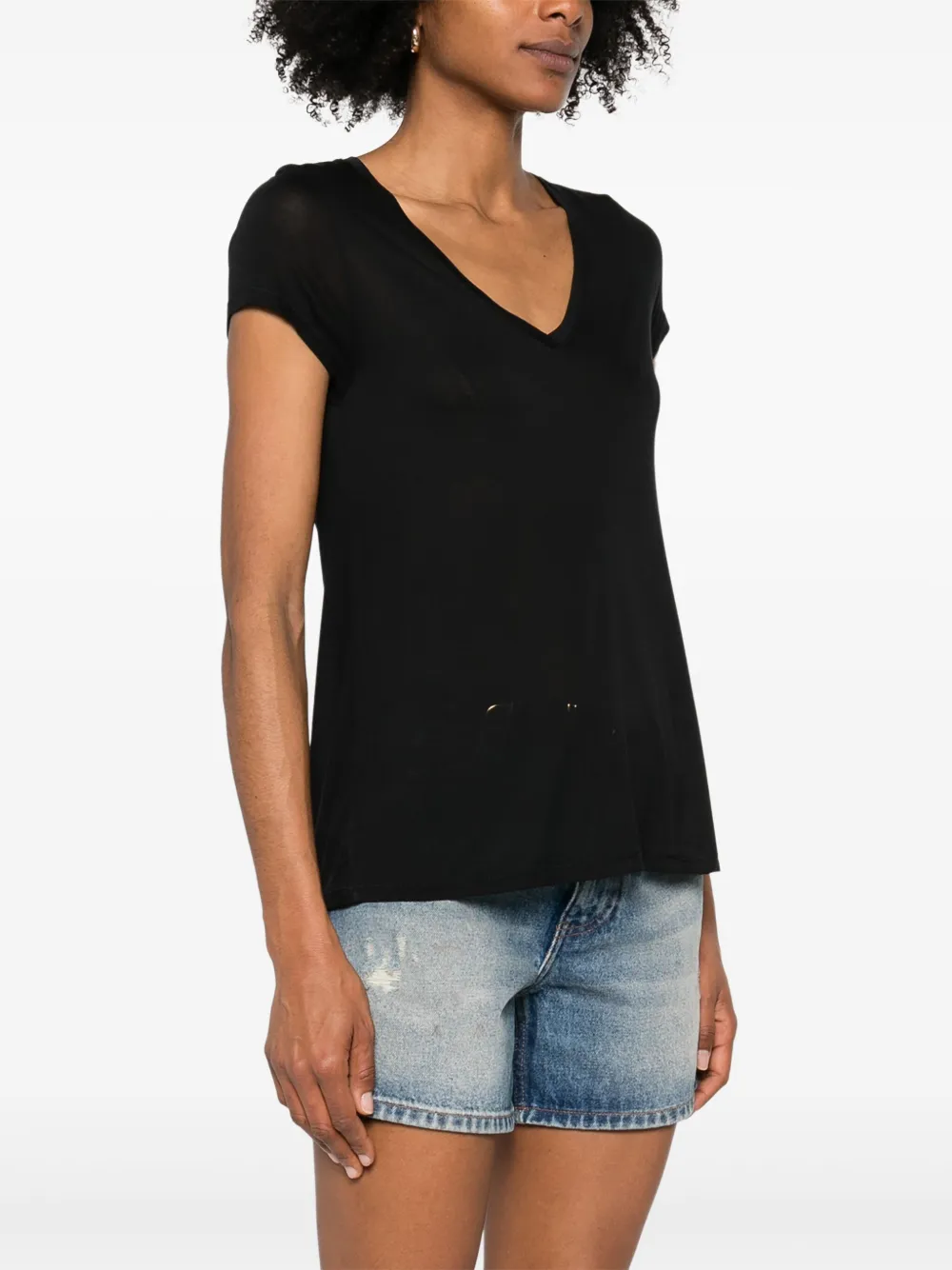 Majestic Filatures T-shirt met V-hals Zwart