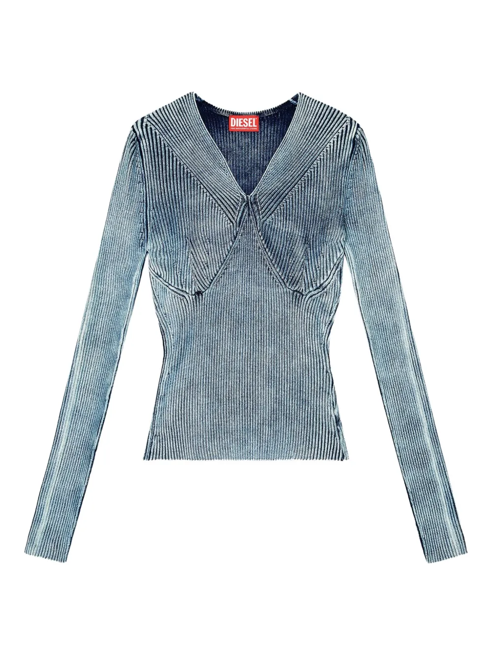 Diesel Geribbelde top met V-hals Blauw