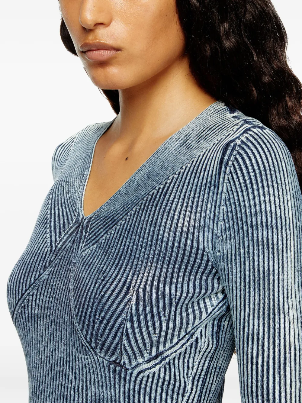 Diesel Geribbelde top met V-hals Blauw