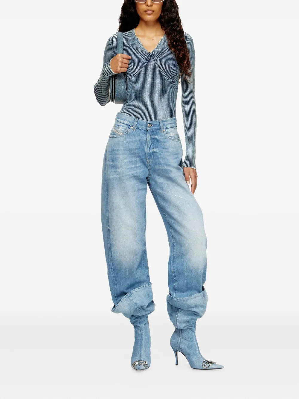 Diesel Geribbelde top met V-hals Blauw