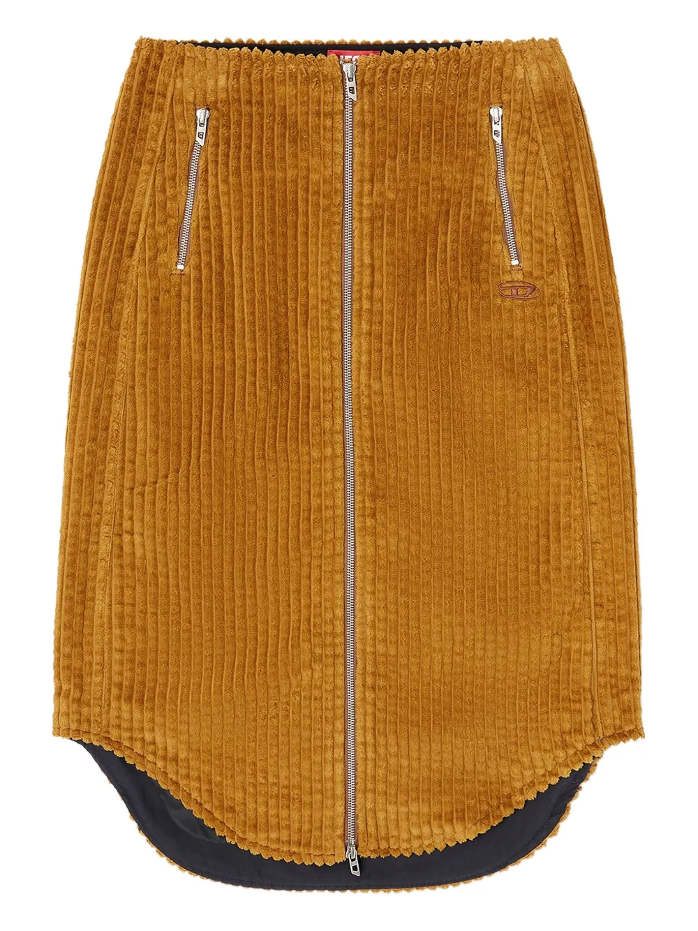 Diesel O-LLIPOP ribfluwelen midi-rok met rits Bruin