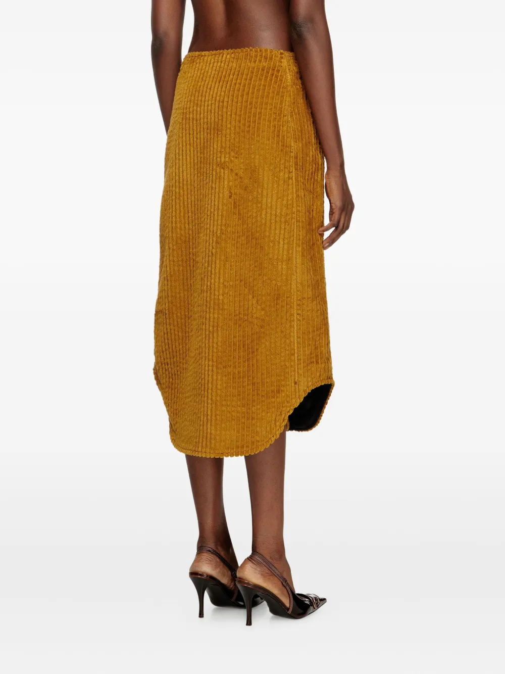 Diesel O-LLIPOP ribfluwelen midi-rok met rits Bruin