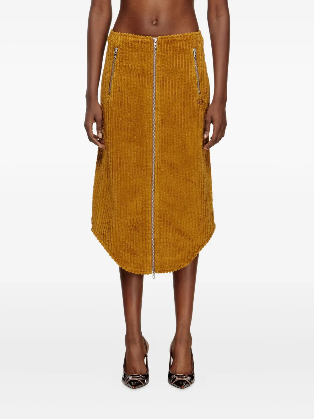 Diesel O-LLIPOP ribfluwelen midi-rok met rits Bruin