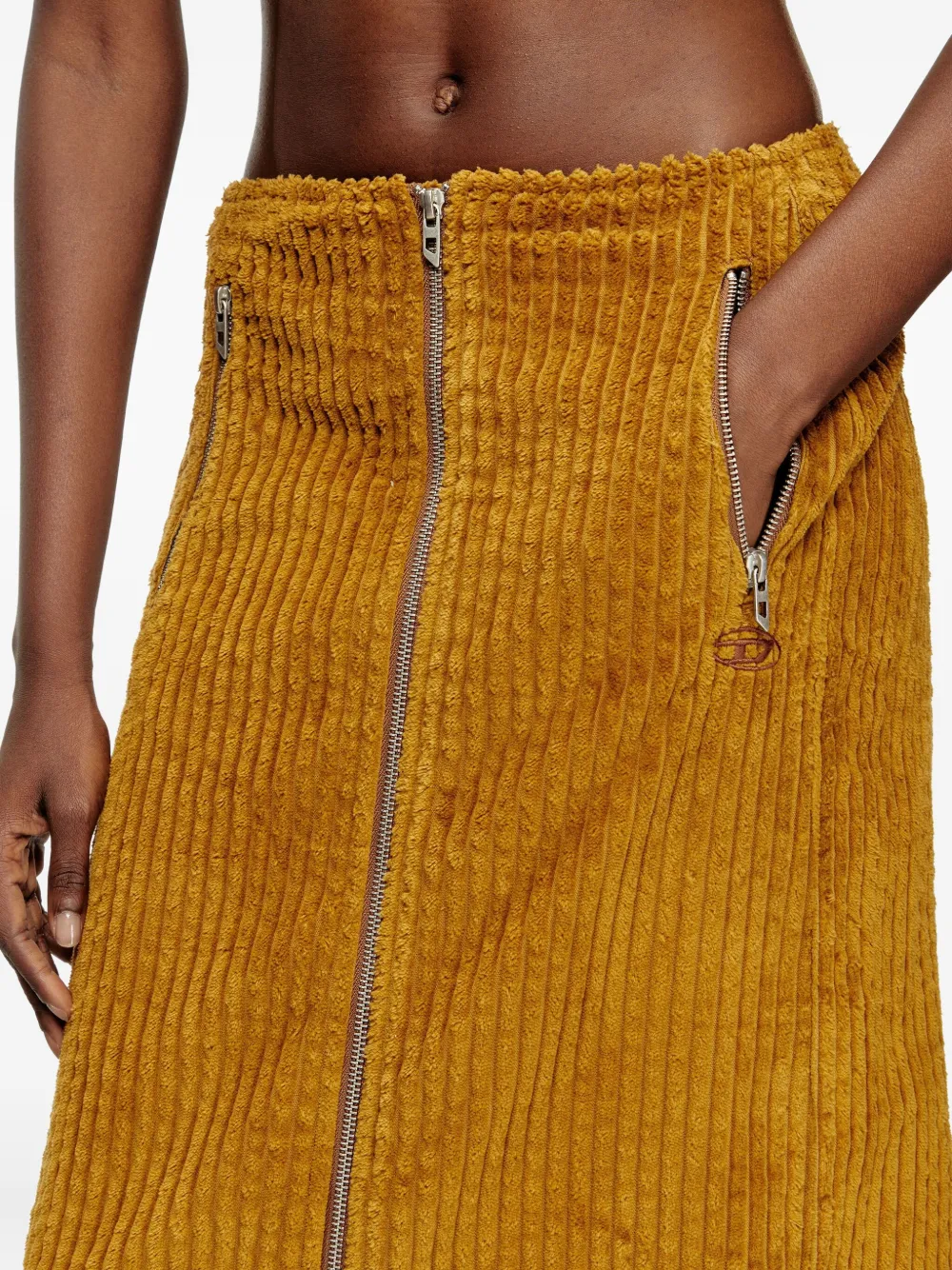 Diesel O-LLIPOP ribfluwelen midi-rok met rits Bruin