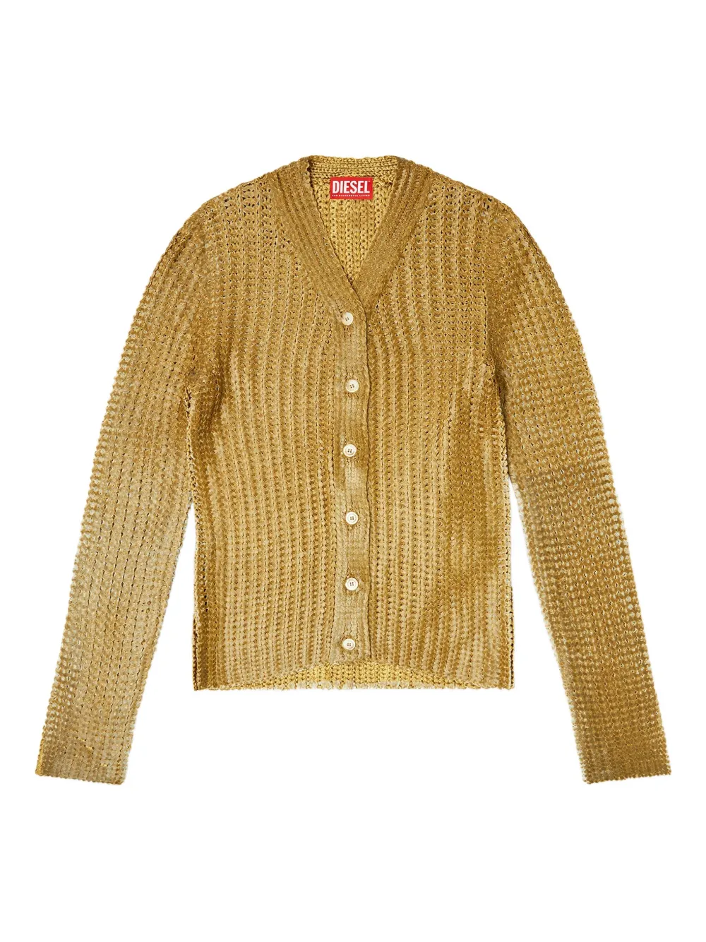 Diesel Ribbed Cardigan With Shiny Effect In Brown