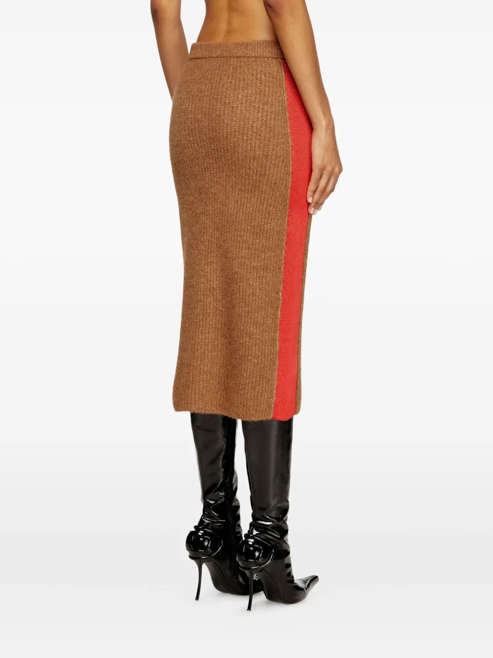 Diesel ribbed side-stripes zip-front midi straight skirt Bruin