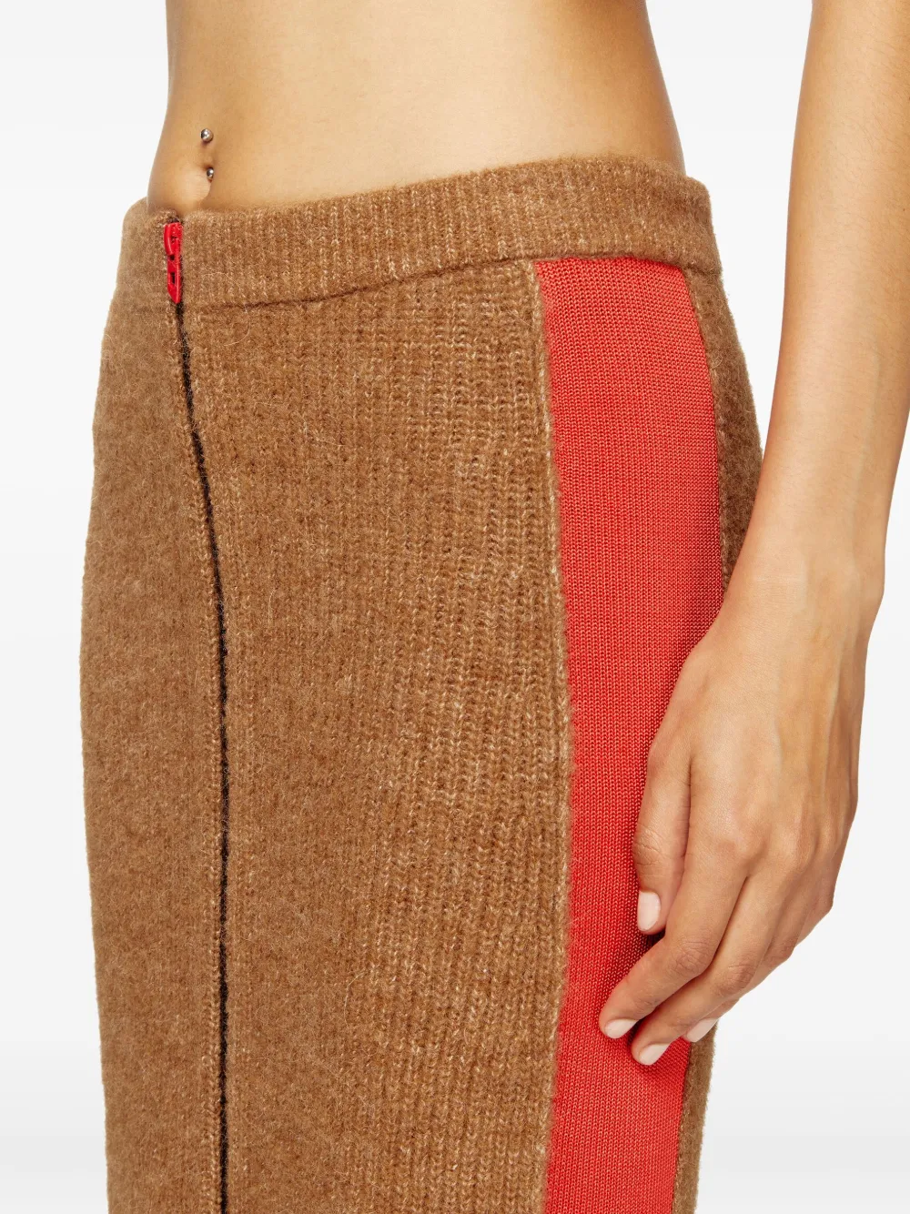 Diesel ribbed side-stripes zip-front midi straight skirt Bruin