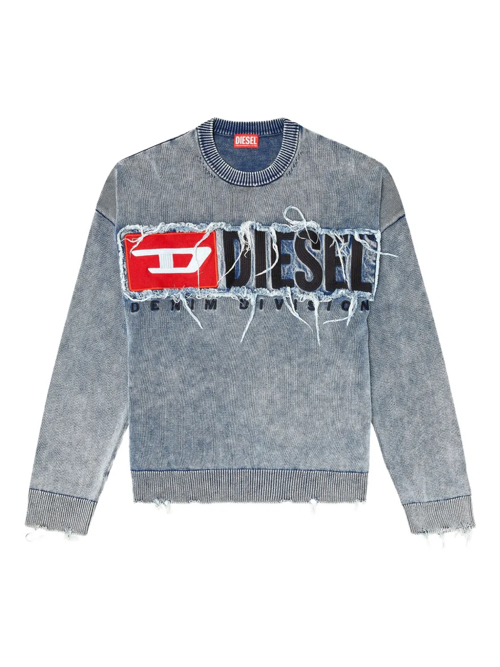 Diesel frayed logo-patch jumper Blauw