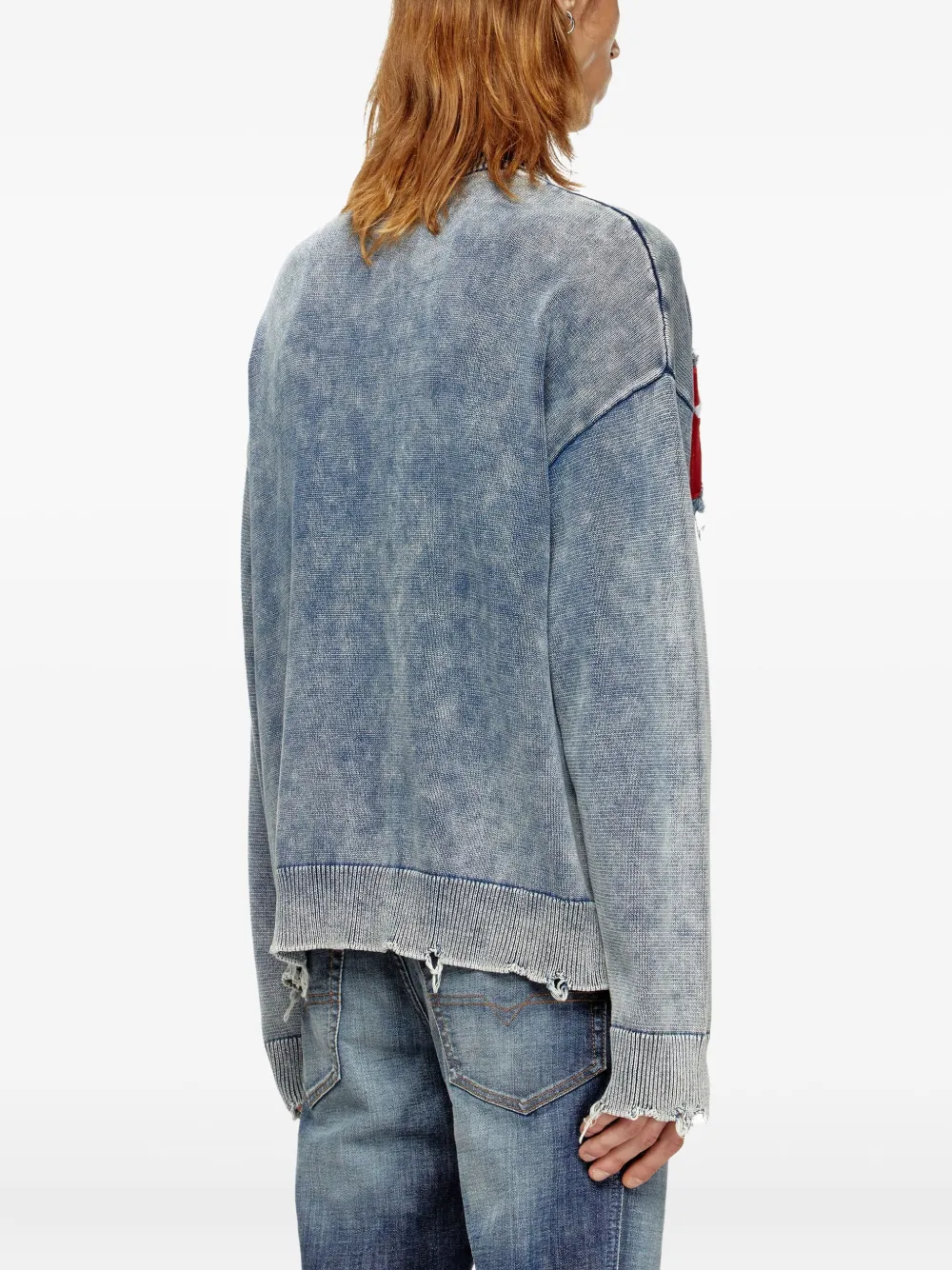 Diesel frayed logo-patch jumper Blauw