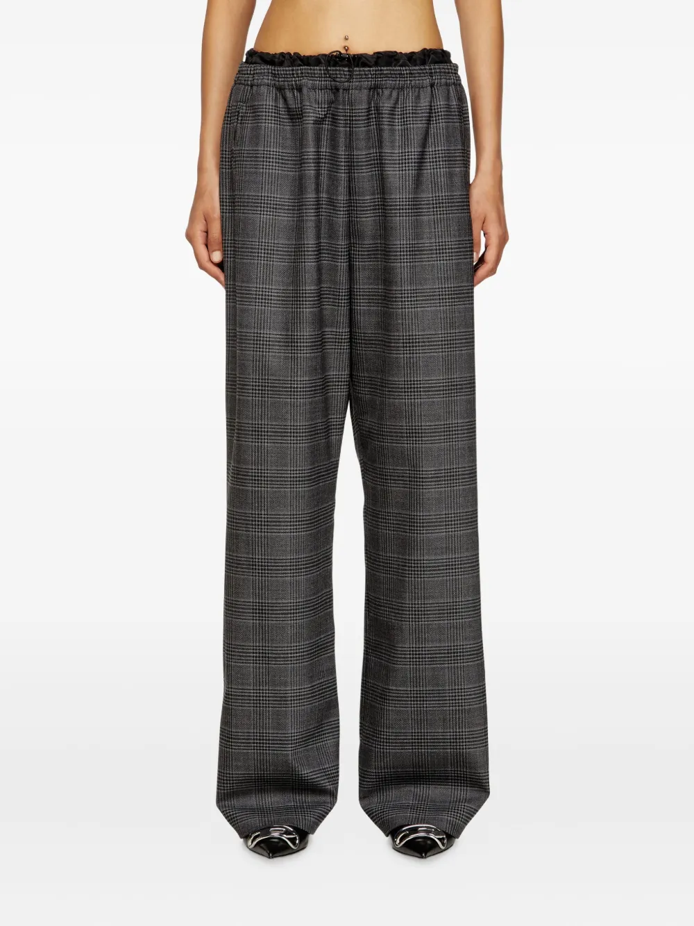 Diesel elastic-waist checked straight trousers Zwart