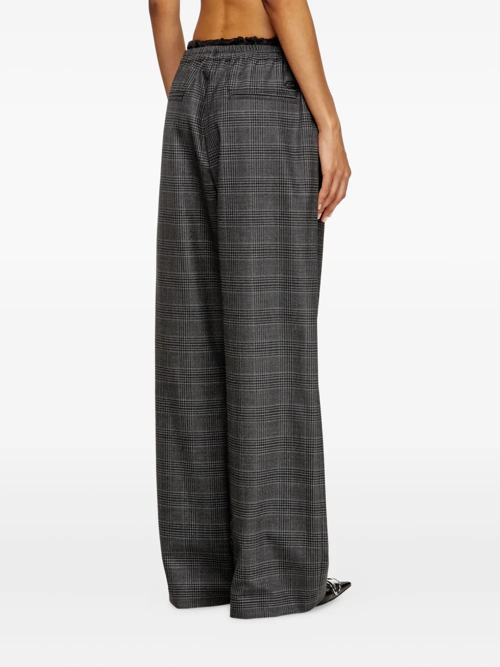Diesel elastic-waist checked straight trousers Zwart