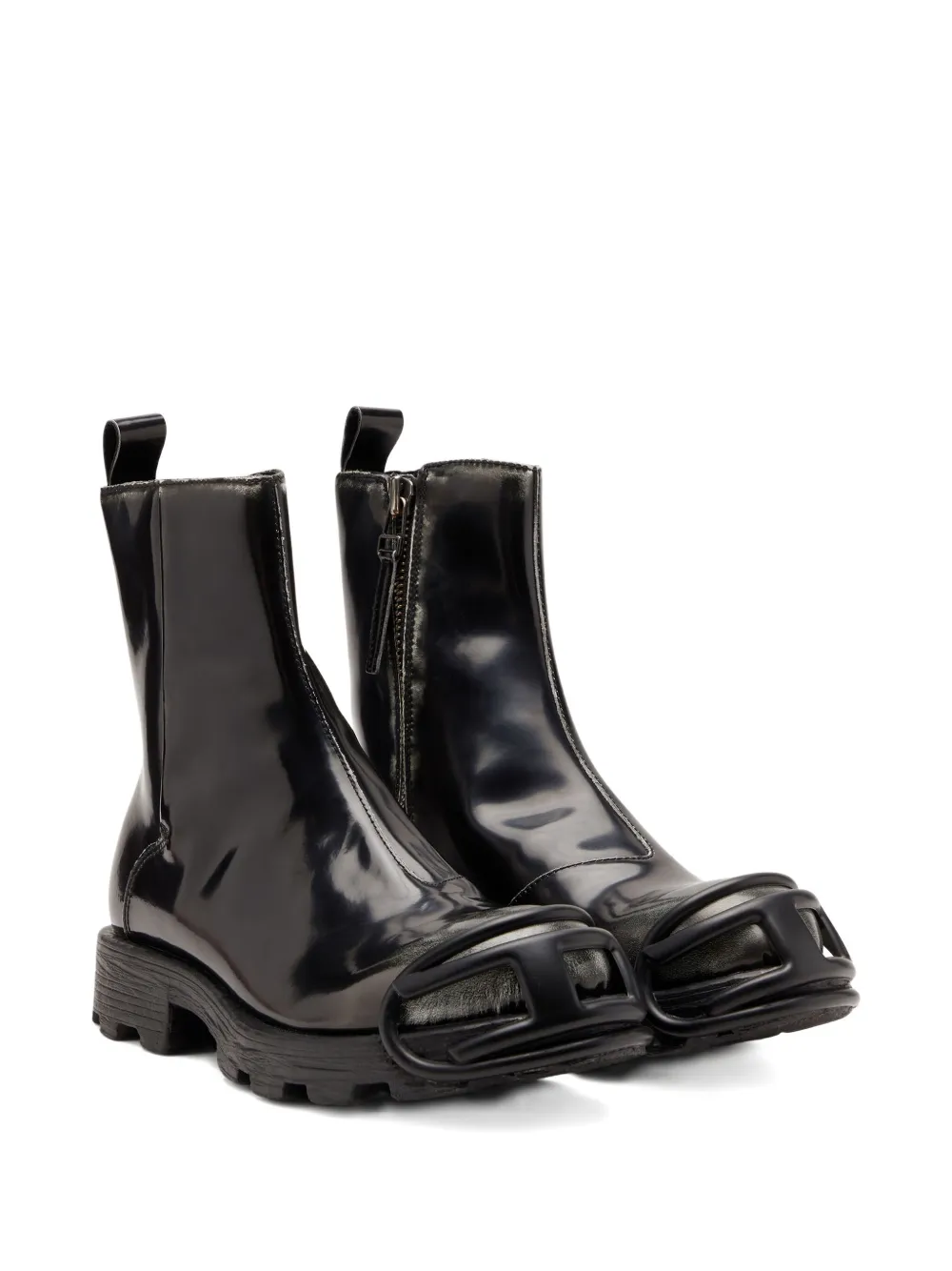 Diesel zip-detail oval-plaque boots Black
