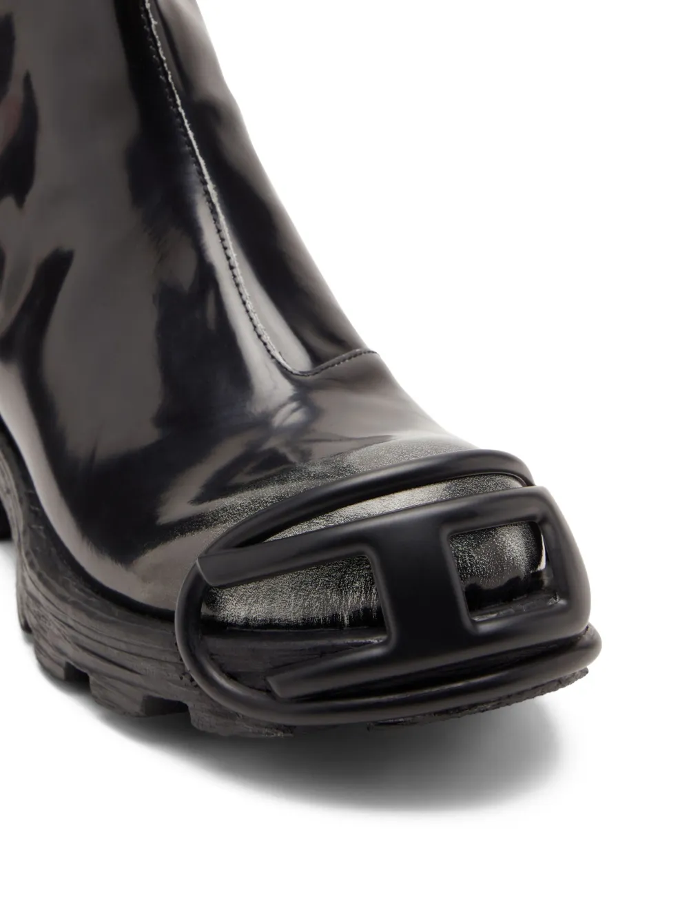 Diesel zip-detail oval-plaque boots Black