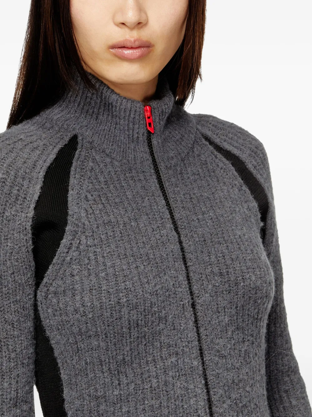 Diesel Ribbed Panel Zip-up Cardigan In Gray
