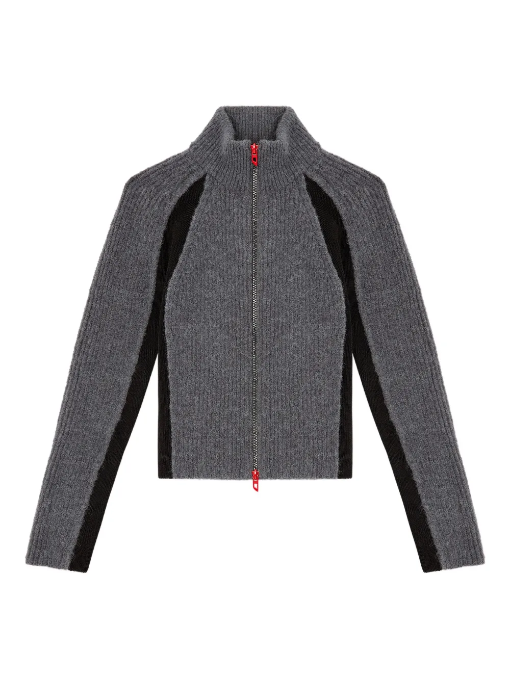 Diesel Ribbed Panel Zip-up Cardigan In Gray