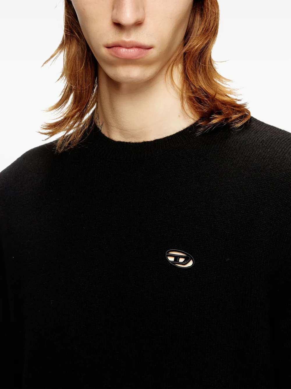 Diesel Sweater met geborduurd logo en ronde hals Zwart