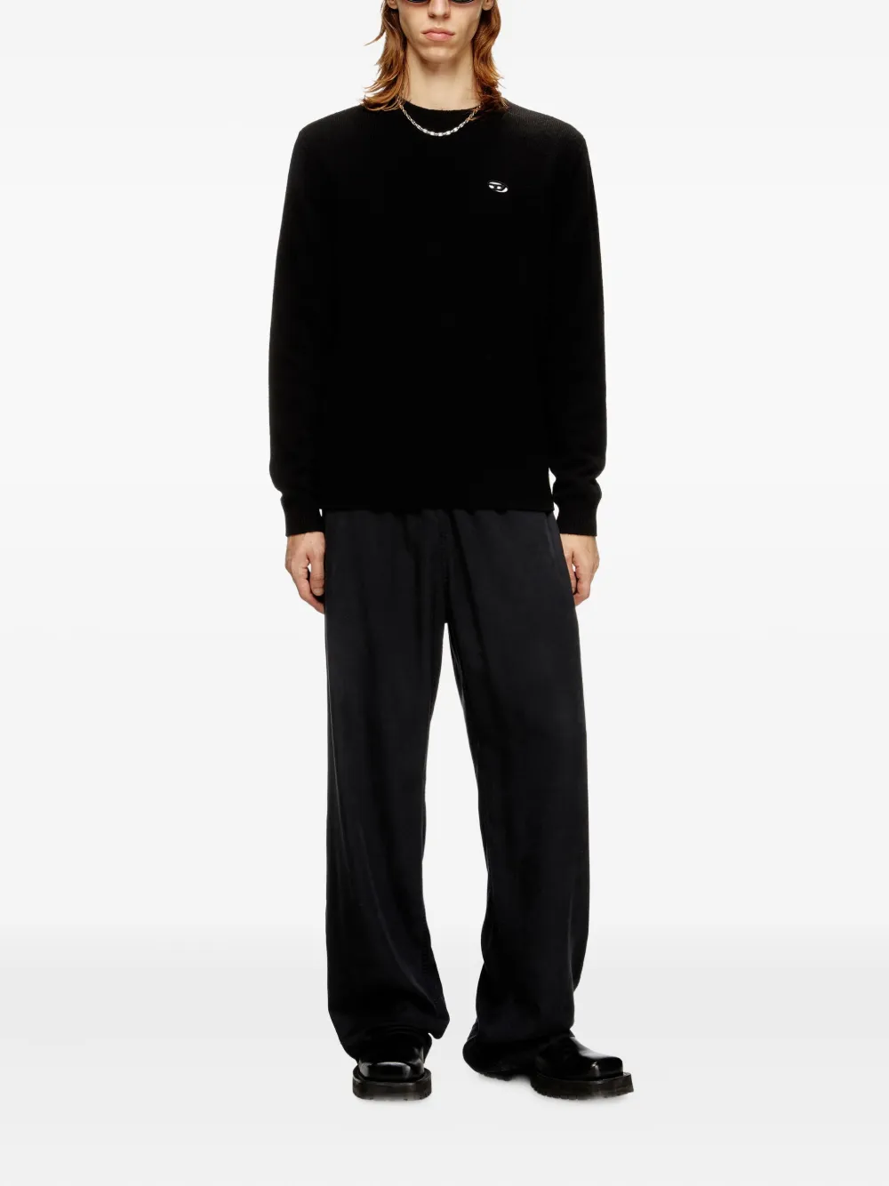 Diesel embroidered-cutout logo crew-neck sweater - Zwart