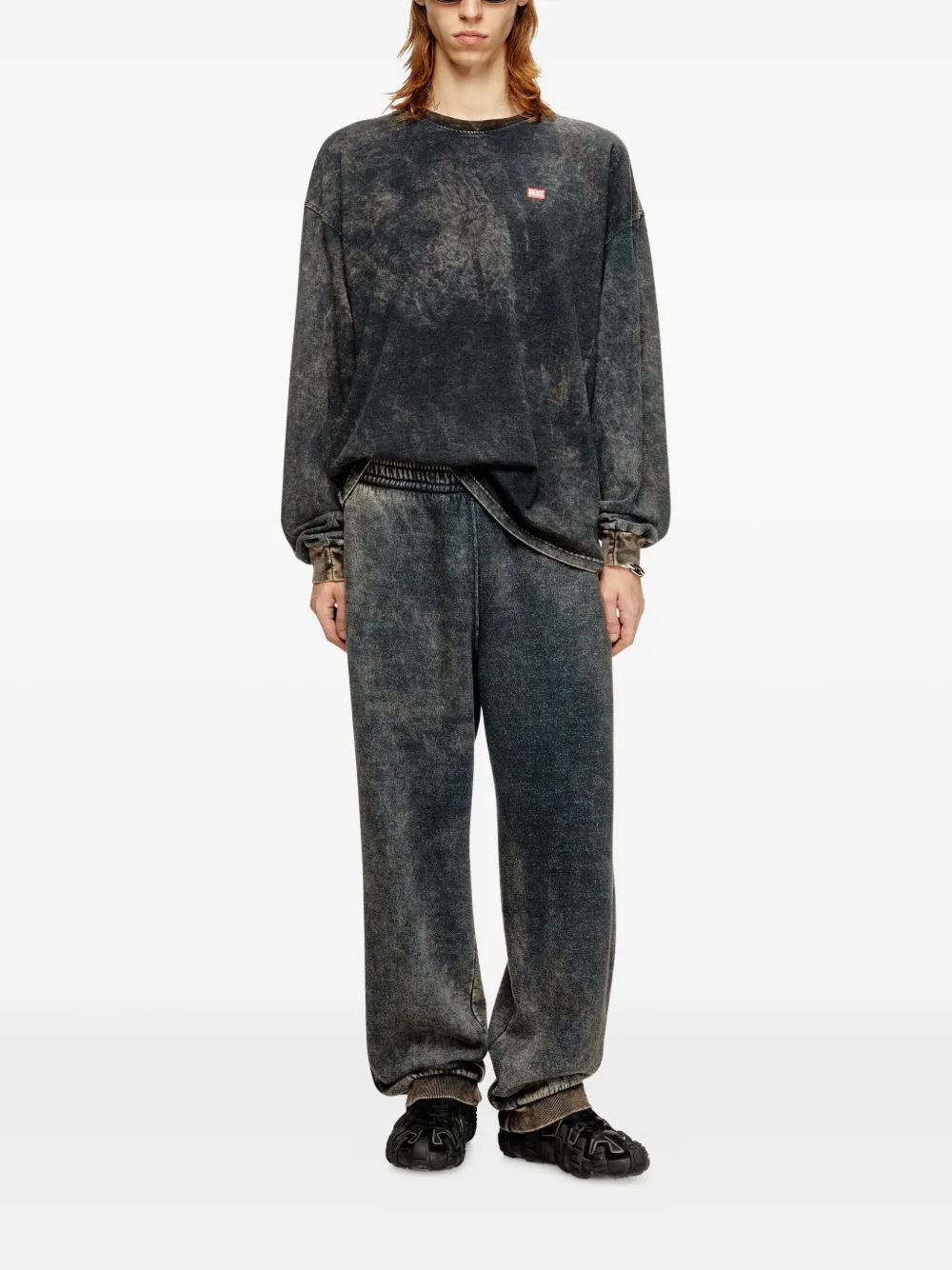 Diesel T-shirt met lange mouwen en acid wassing Grijs