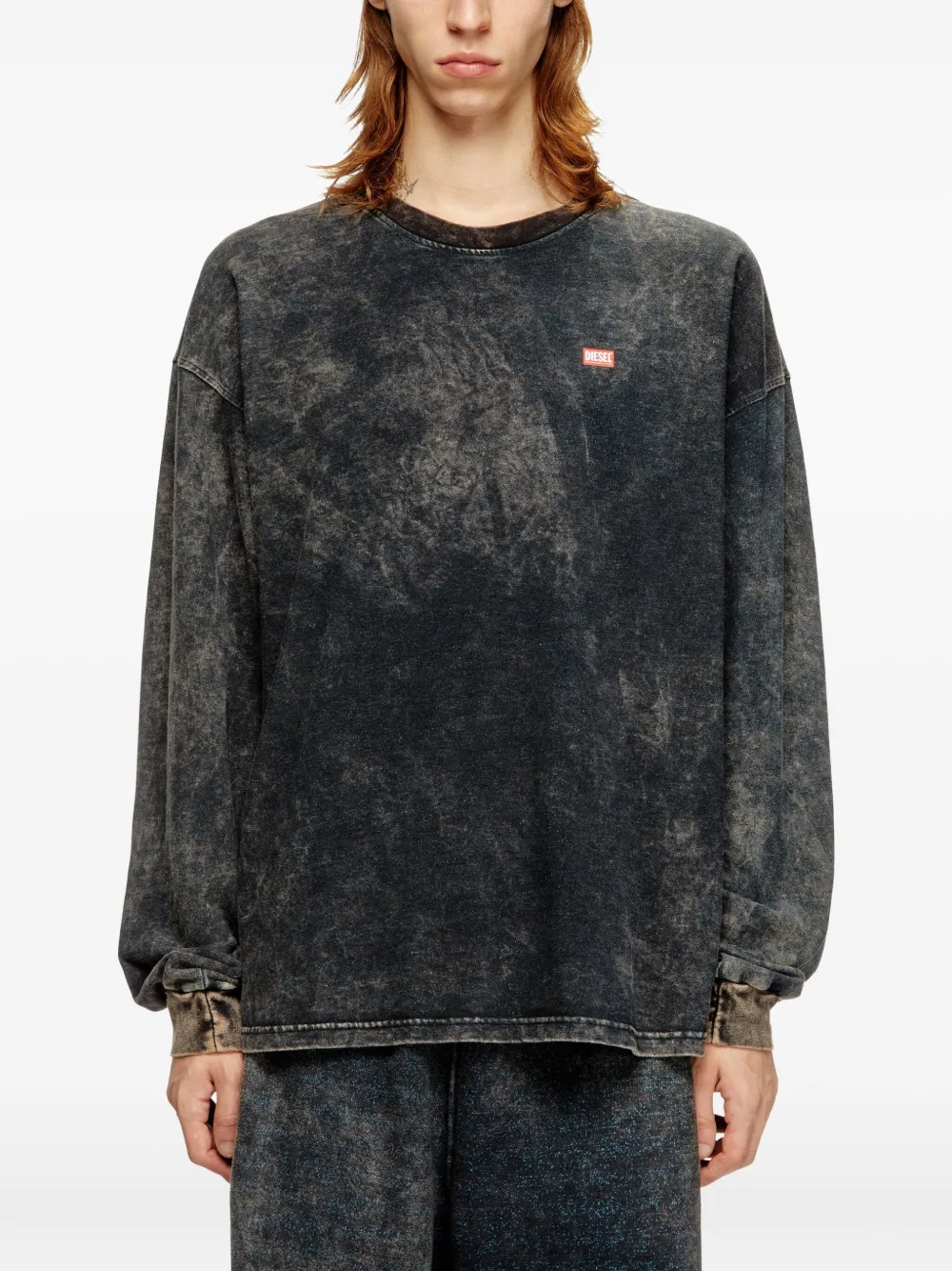 Diesel T-shirt met lange mouwen en acid wassing Grijs