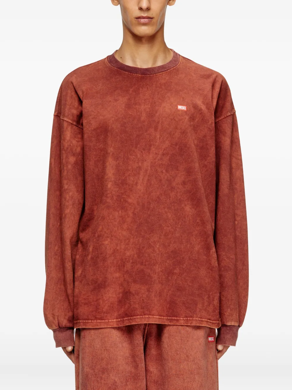 Diesel T-Boxt-LS-T3 T-shirt met acid-wassing en lange mouwen Oranje