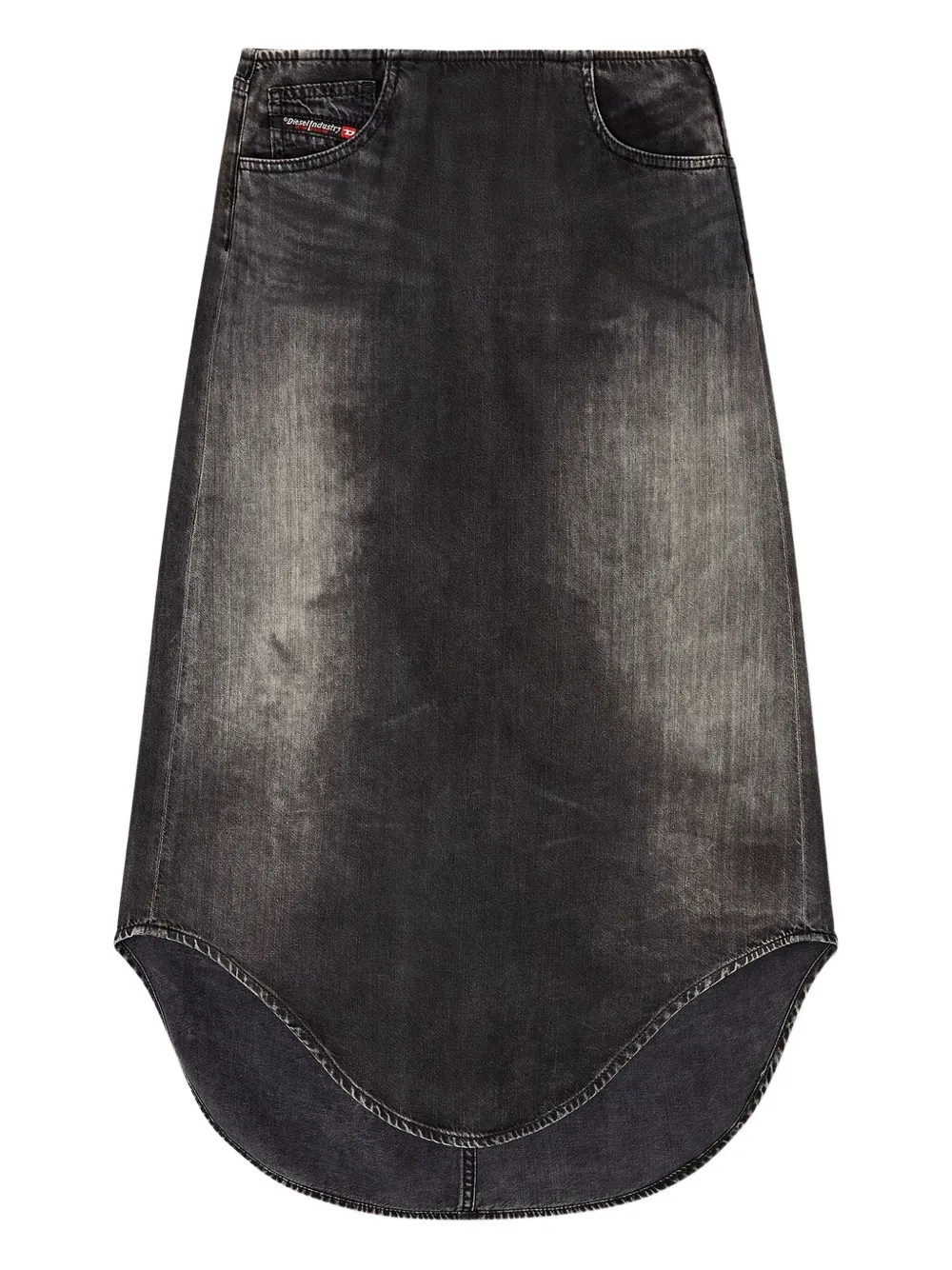 Diesel Curved-hem Denim Skirt In Black