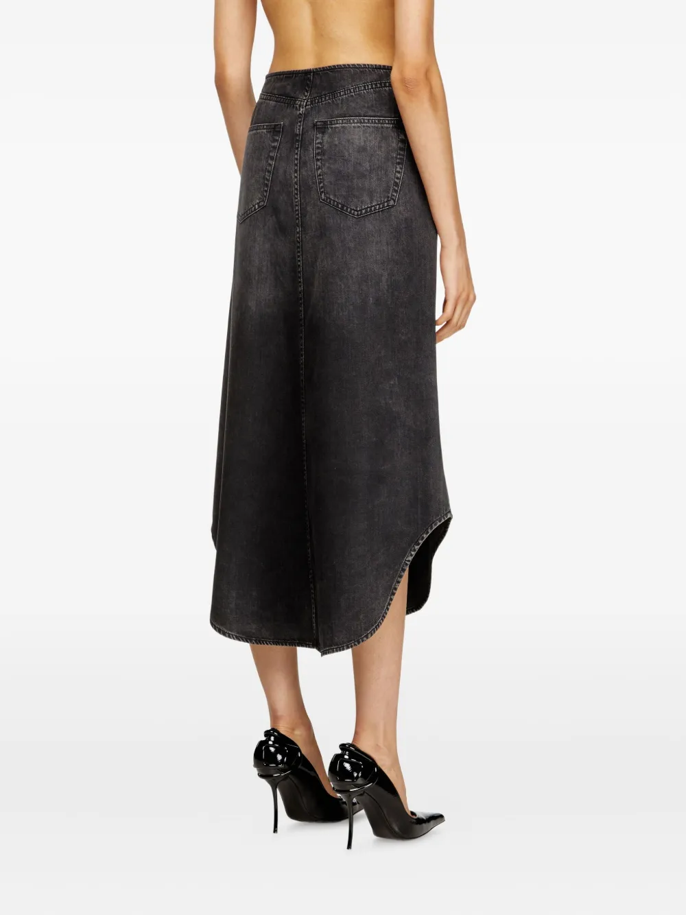 Diesel Curved-hem Denim Skirt In Black