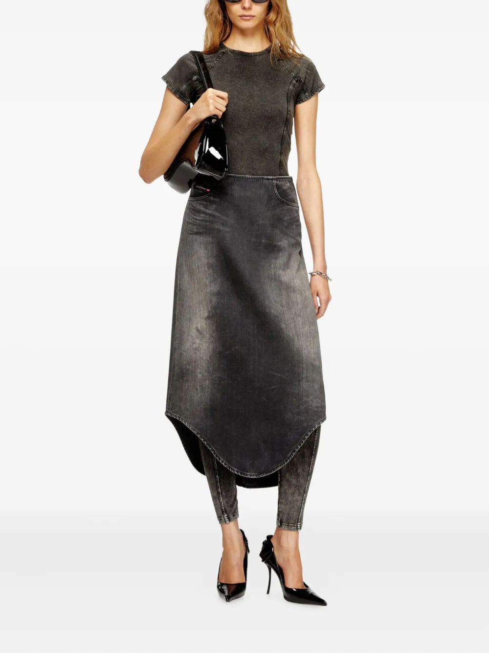 Diesel curved-hem denim skirt - Zwart